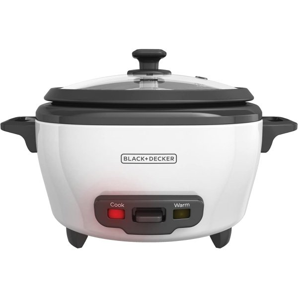 BLACK+DECKER Rice Cooker 6-Cup (Cooked) with Steaming Basket, Removable