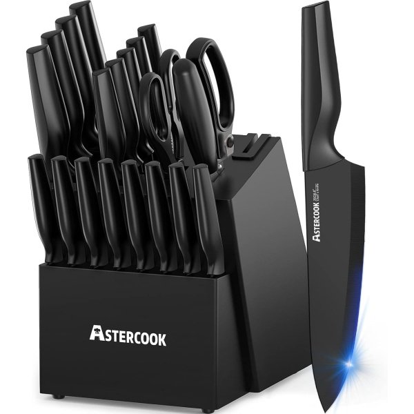Knife Set, Astercook 21 Pieces Knife Sets for Kitchen with Block, Dishwasher