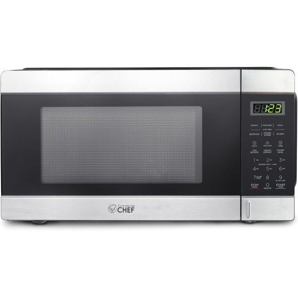 Commercial CHEF Countertop Microwave, 1.1 Cubic Feet, Black With Stainless Steel