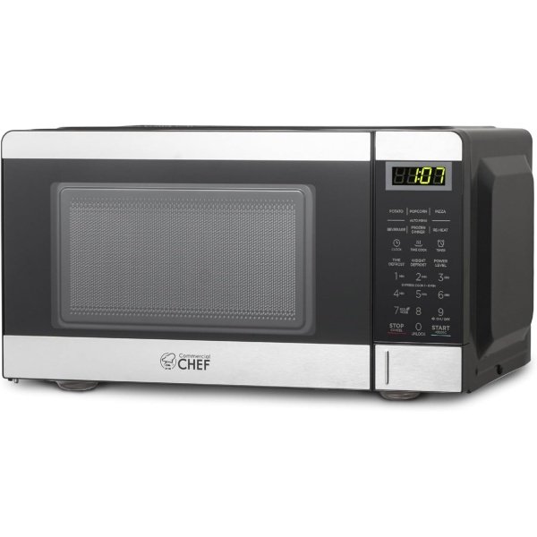COMMERCIAL CHEF 0.7 Cubic Foot Microwave with 10 Power Levels, Small Microwave