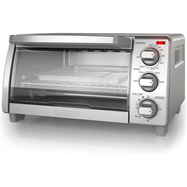 BLACK+DECKER Natural Convection 4-Slice Toaster Oven, Stainless Steel, Bake,