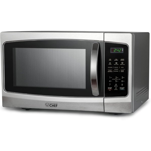COMMERCIAL CHEF Microwave 1.3 Cu Ft with 10 Power Levels, Microwave with Pull
