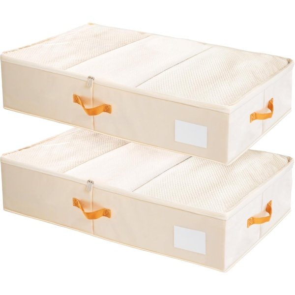 Criusia Under Bed Storage Bins with Clear PVC Lids – 2 Pack Large Underbed