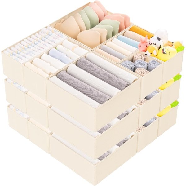Criusia 15 Pack Drawer Organizer for Clothes, Foldable Dresser Dividers with 3