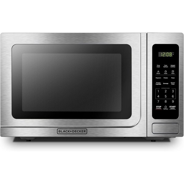 BLACK+DECKER EM036AB14 Digital Microwave Oven with Turntable Push-Button Door,