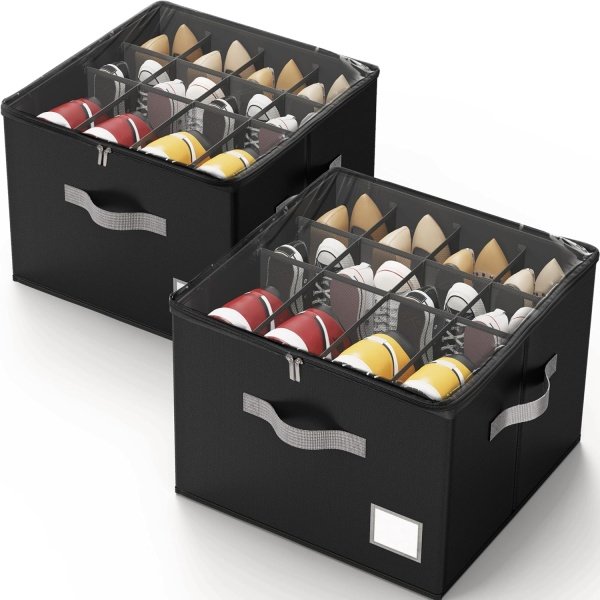 Criusia Shoe Organizer for Closet, Foldable Shoe Storage Organizer with Clear