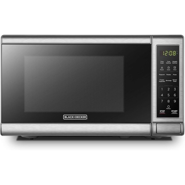 BLACK+DECKER EM720CB7 Digital Microwave Oven with Turntable Push-Button Door,