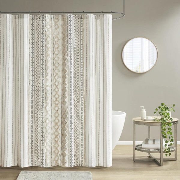 INK+IVY Imani Tufted Chenille 100% Cotton Shower Curtains Machine Washable,