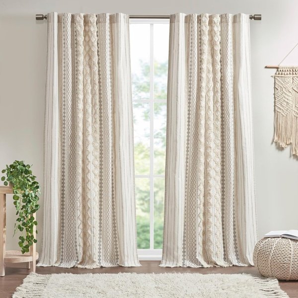 INK+IVY Imani 100% Cotton SINGLE PANEL Curtain Tufted Chenille Stripe Geometric